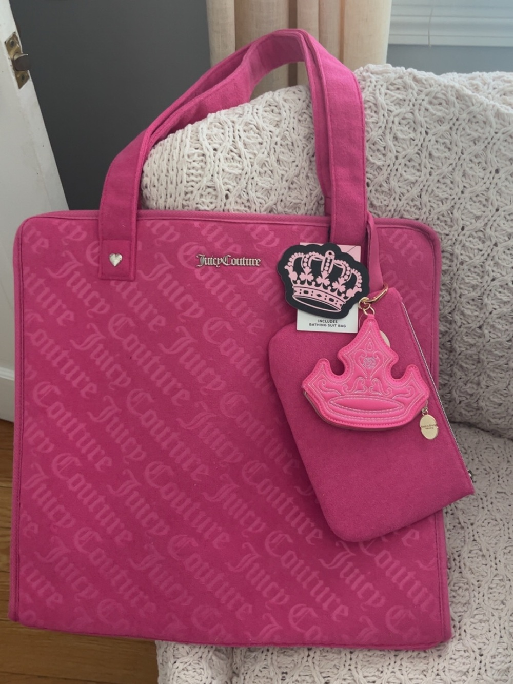Juicy Couture Pink Logo Laptop Tote with Crown Pouch